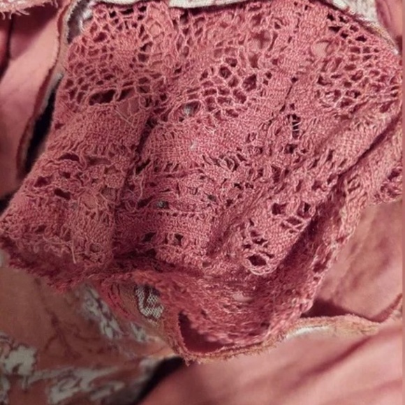 FREE PEOPLE Lara Doublecloth Duster Large Red Cream Lace - Picture 4 of 4